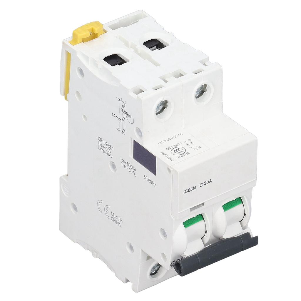2P Miniature Circuit Breaker DIN Rail Mount Low Voltage Overload Protection Switch 400V 20A