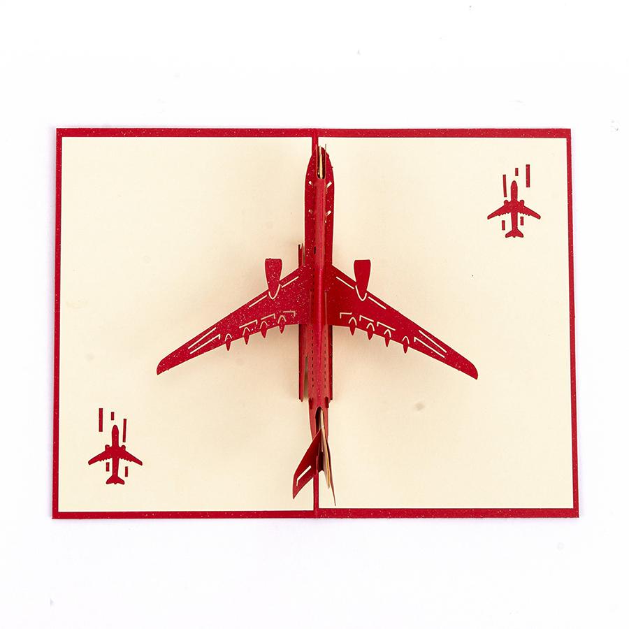 3 Colors Foldable 3D Airplane Greeting Card Ornament Handmade Paper Carving Blessing Message Card Graduation Birthday Gift XJM