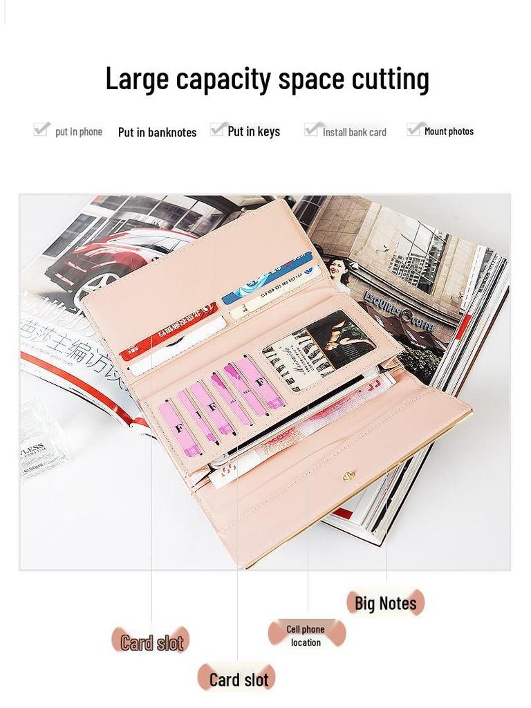 Women's Long Wallet - European & American Style, Multi-Card Slot, Letter Buckle Clutch, Simple Tri-Fold Coin Purse