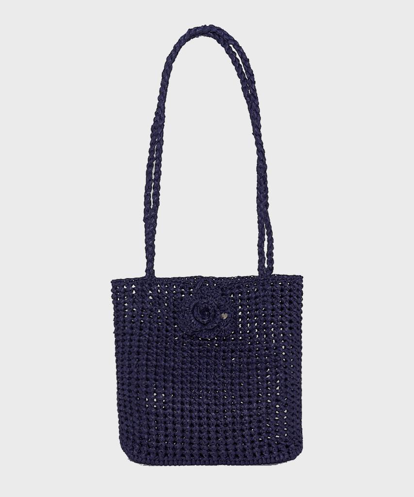 Slowslowly Camellia Handmade Crochet Raffia Shoulder Bag _ Navy