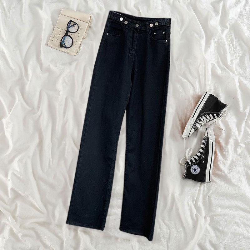 Women s High-Waist Wide-Leg Jeans - Adjustable Multi-Button Pear-Shaped Fit, Retro Floor-Length Style S