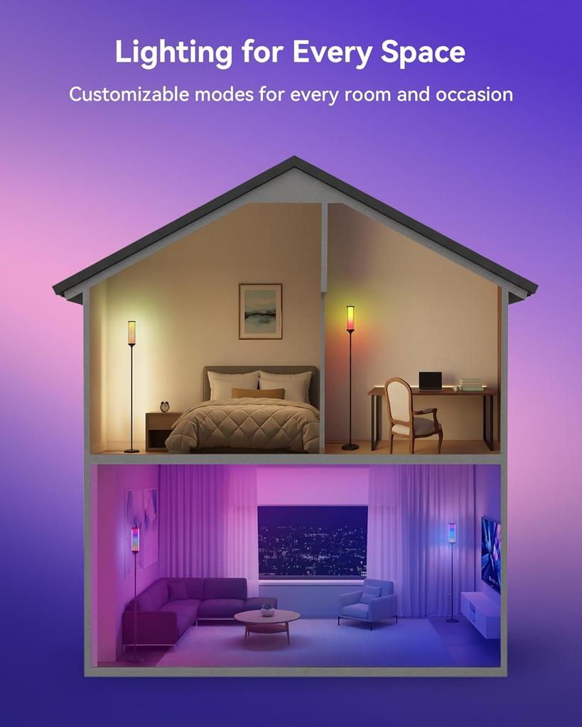 RGBICW Floor Lamp with Glass Shade, Color Changing LED, Music Sync, Smart App & Remote Control, 16M Colors for Bedroom, Living R