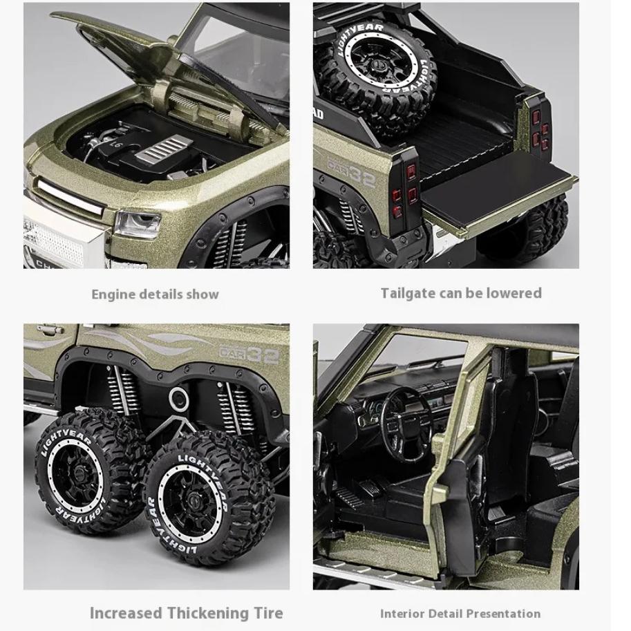 1/24 Scale Large  Land Rover Defender 6x6 Super Off Road Vehicle Alloy Diecast Model Car Sound & Light Child Toy Birthday Gift for Kids