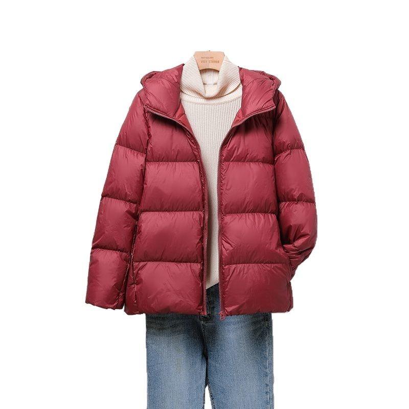 Thin and Light Down Jacket Women's Shopping Mall Hooded Slim% White Duck Down Plus Size Light Cocoon Bread Jacket Thick