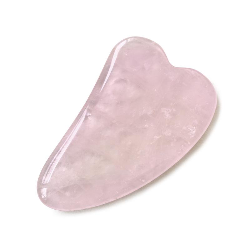 Set Gua Sha din Cuarț Roz în Formă de Inimă și Roller Facial din Cristal de Jad