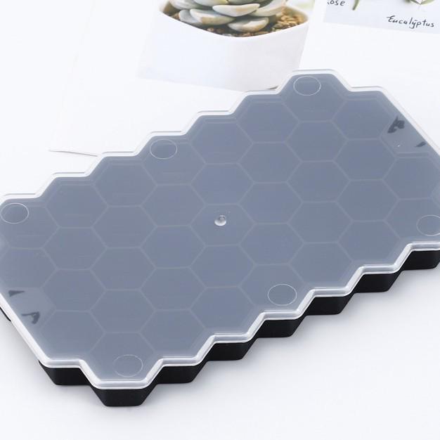 Silicone Ice Mold with Lid - Round & Square Large Ice Cube Tray, Six-Grid Honeycomb Design, 37 Cubes.
