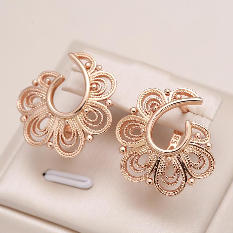 New  Rose Gold Drop Earrings For Women Unusual Metal Sculpture Flower Earrings Fashion Ethnic Bridal Vintage Jewelry