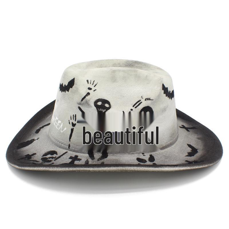 Colorful Skull Pattern Cowboy Hat for Halloween & Christmas Masquerade
