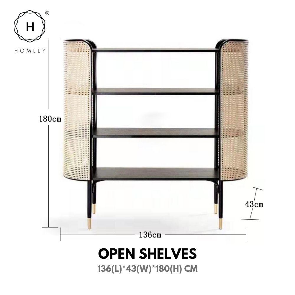 Homlly Natural Rattan Black Solid Wood Display Furniture Sets