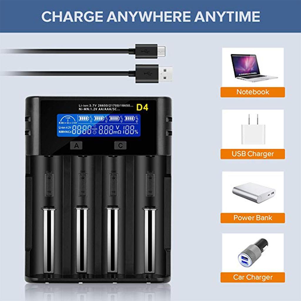 18650 Battery Charger LCD Display Universal Smart Charger for Rechargeable Batteries 18650/6650/18490/17670/17500/16340