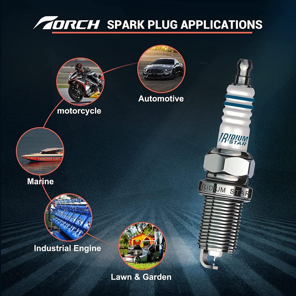 2 Pcs TORCH D8RTI Iridium Spark Plug (Screw/Without Terminal) Replaces NGK [4816] DR8EIX [7162]