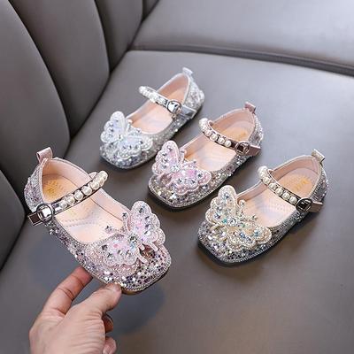 Zapatos planos de princesa para niñas, estilo nuevo primavera-otoño, elegantes, con pedrería, zapatos de cuero, zapatos para actuaciones de baile