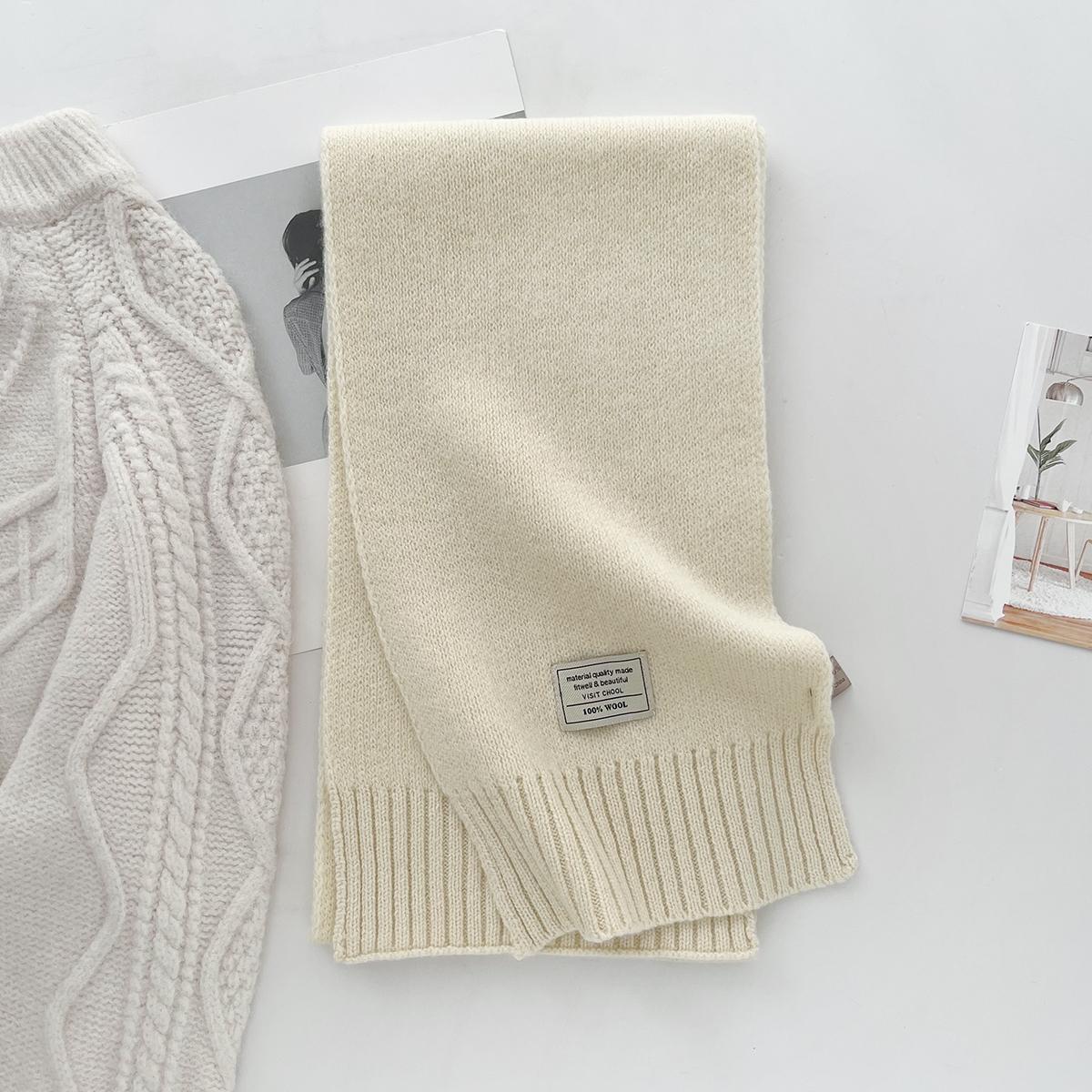 

100% Wool Scarf Winter New Solid Color Warm Women s Scarf Fashion Versatile Knitted Scarf for Men and Women 160CM