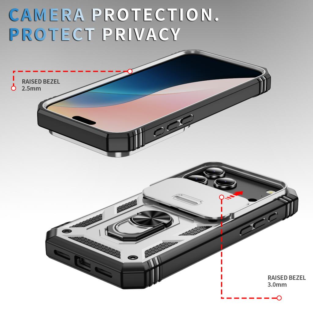 For iPhone 17 Pro Case TPU + PC Slide Camshield Kickstand Phone Cover