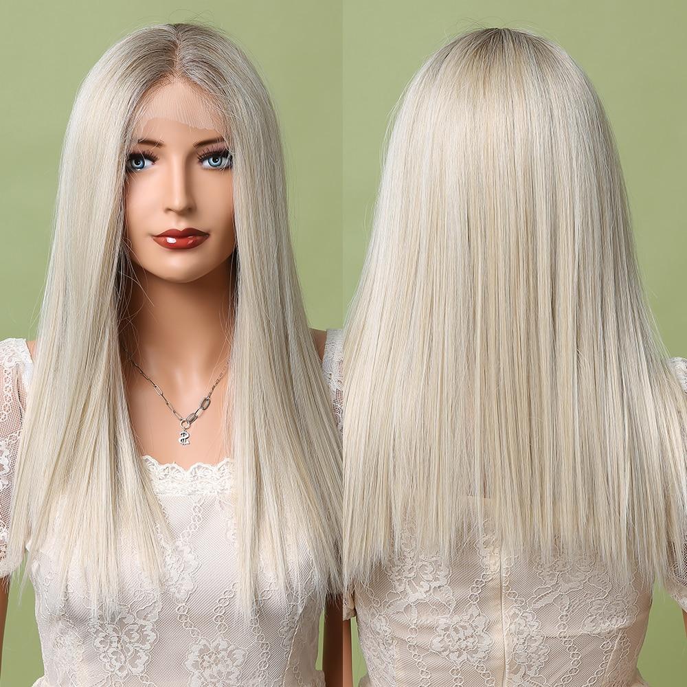 EASIHAIR Blonde Mixed Brown Lace Front Wigs Long Straight Natural Wigs for Women Silk Lace Frontal Synthetic Wig Heat Resistant