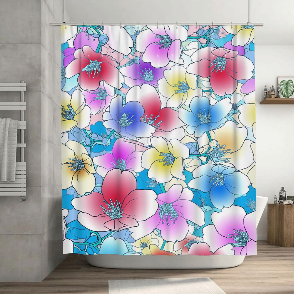 Modern Bathroom Shower Curtain With Watercolor Floral Design Vivid Colors Durable Fabric Decorate Your Bath Area Now