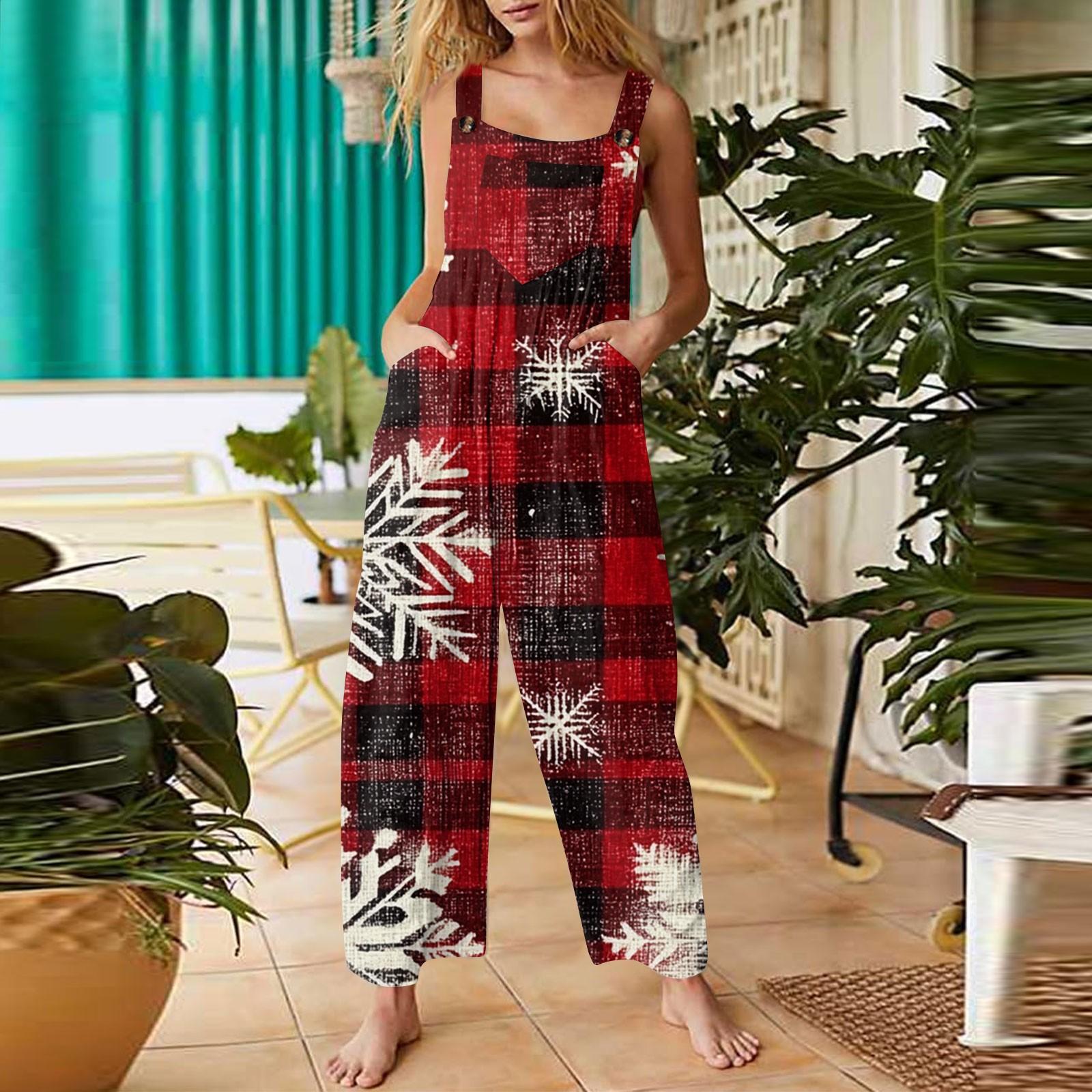 Женский модный повседневный винтажный комбинезон без рукавов с рождественским принтом — фото 3