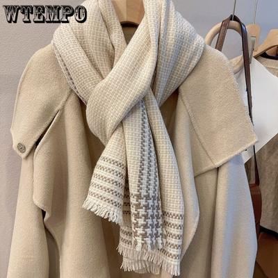 Women Wool Scarf  Lamb Wool Knitting Long Thickened Warm Fleece Dual-use Scarf
