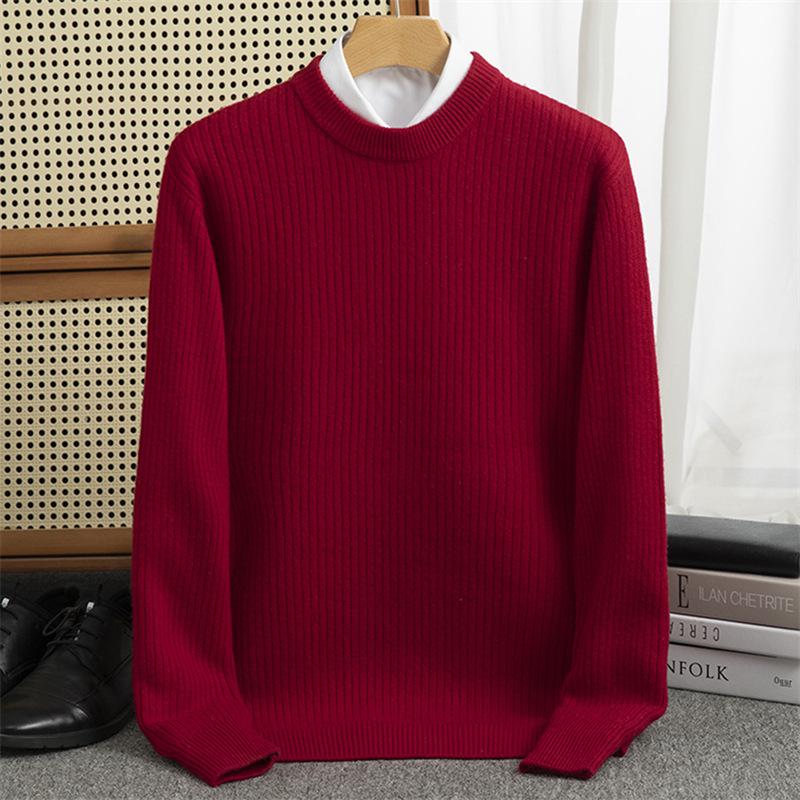 Men's Autumn/Winter Wool Round Neck Solid Color Long Sleeve Loose Fit Knit Sweater Plus Size.