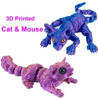 3D Tištěná Miniaturní Bezsrstá Kočka & Myš Model Panenka Hračky Zvířecí Figurka Sfinga Kočka Umělecká Socha Nová Kreativita Domácí Dekorace