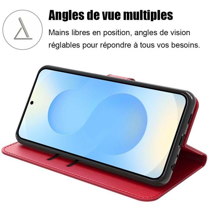 Coque de protection - BOOLING - Samsung Galaxy S25 - Effet Cuir - Rouge - 2 Verres Trempés