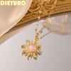 DIEYURO 316L Stainless Steel Pink Sun Flower Zircon Pendant Necklace For Women New Trend Fashion Neck Jewelry Glamorous Gift