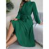 GMXIA Autumn and Winter Elegant Stand-up Collar, Long-sleeved, Cinched Waist, Pleated Long Dress and Cocktail Dress Women's Wear