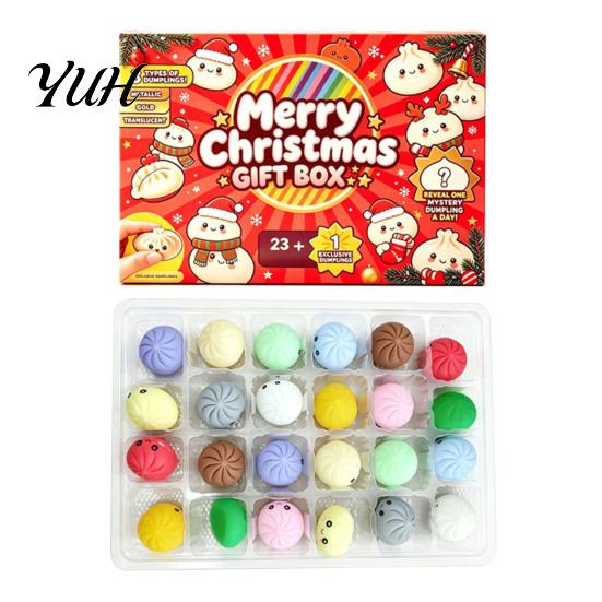 Holiday Countdown Box Merry Christmas Dumpling Gift Box, Xmas Advent Calendar with Stress Relief Toy Squeeze Toys, 24 Days Steamed Bun