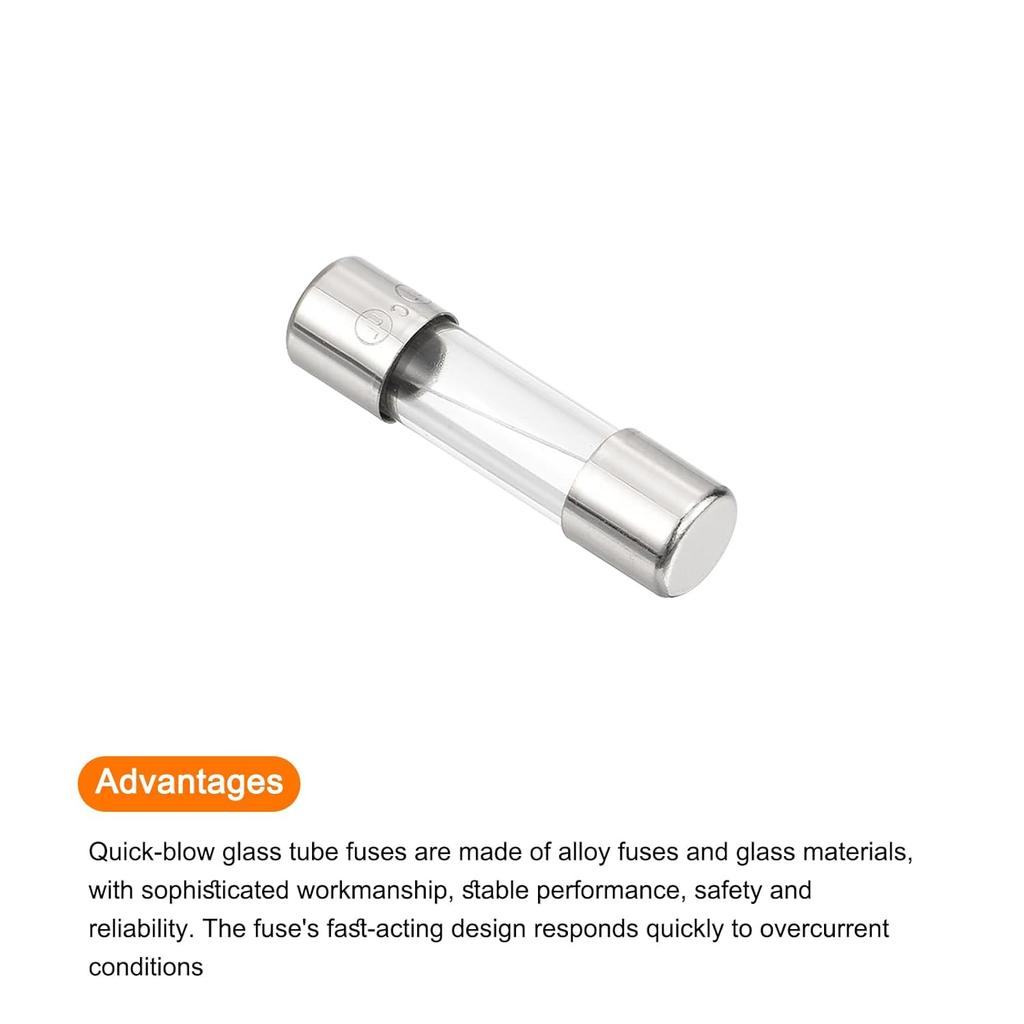MECCANIXITY 10 Pcs Fast Blow Glass Fuse 5A 125V 5x20mm Glass Tube Fuses Fast-Acting Fuses for PCB Board Electronic Devices Home Appliances Light