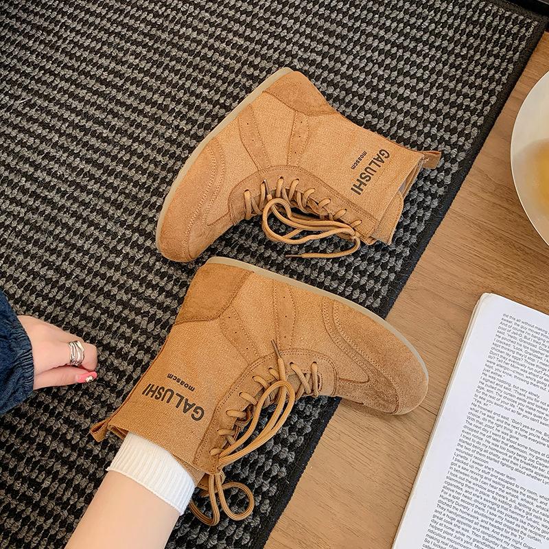 2025 autumn new high-top German training shoes women's shoes breathable casual sports shoes western cowboy boots boxing shoes short boots