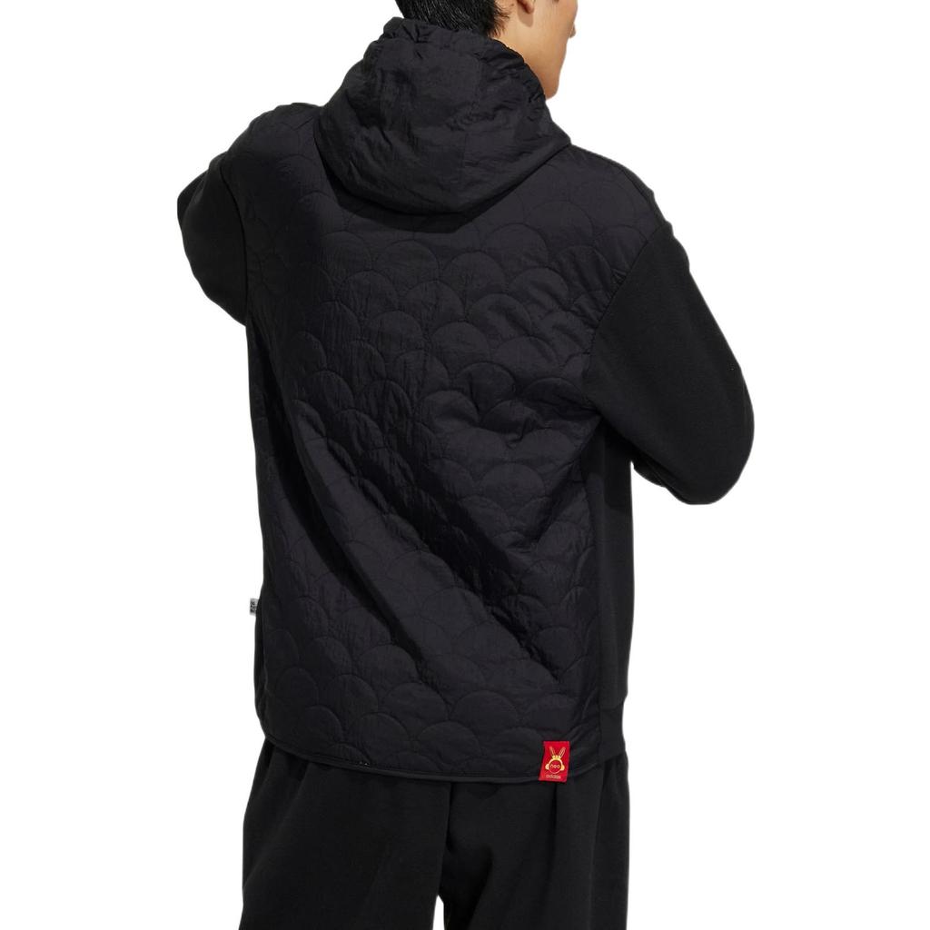 Adidas Neo Solid Color Hooded Drawstring Pullover Sweatshirt Men Tops Black IA8088