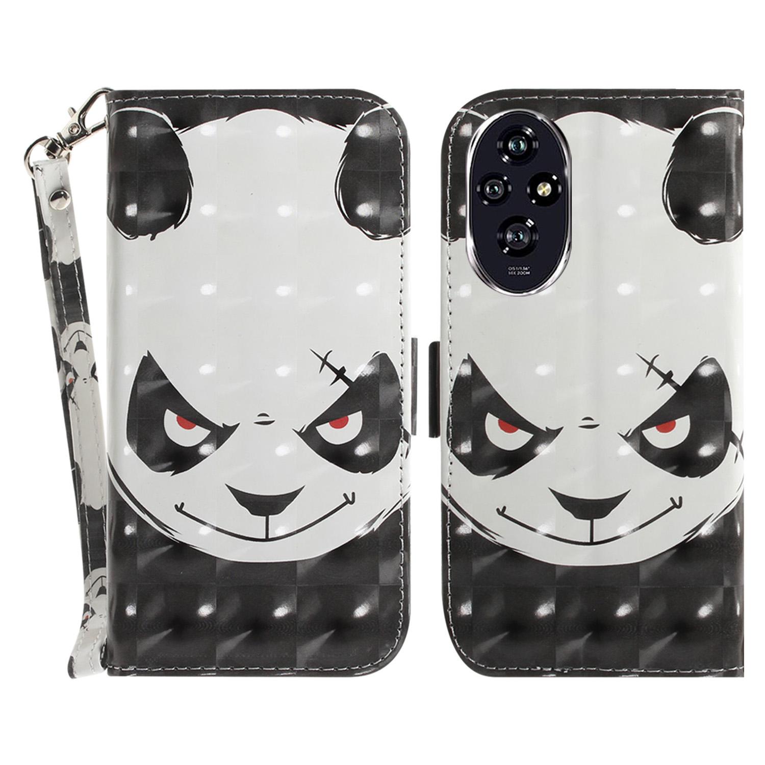 

For Honor 200 5G Case Pattern Print PU Leather Wallet Stand Phone Cover Angry Panda
