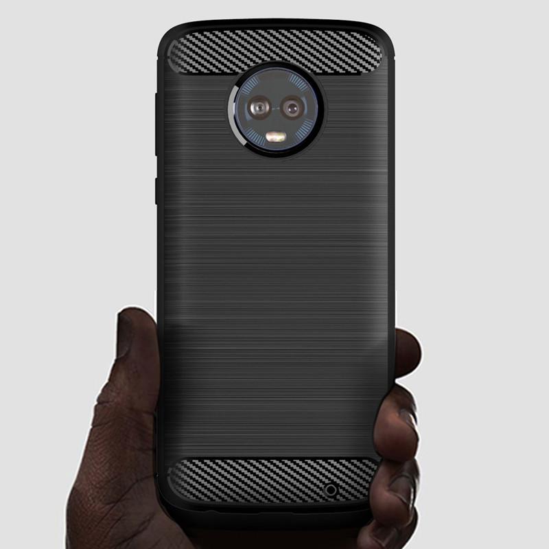 Stoßfestes Carbonfaser-Gehäuse für Moto G6 Plus G6+, gebürstete Textur, Gummi-Silikon-Gehäuse für Moto G6 Plus G6+, weiche Telefonabdeckung