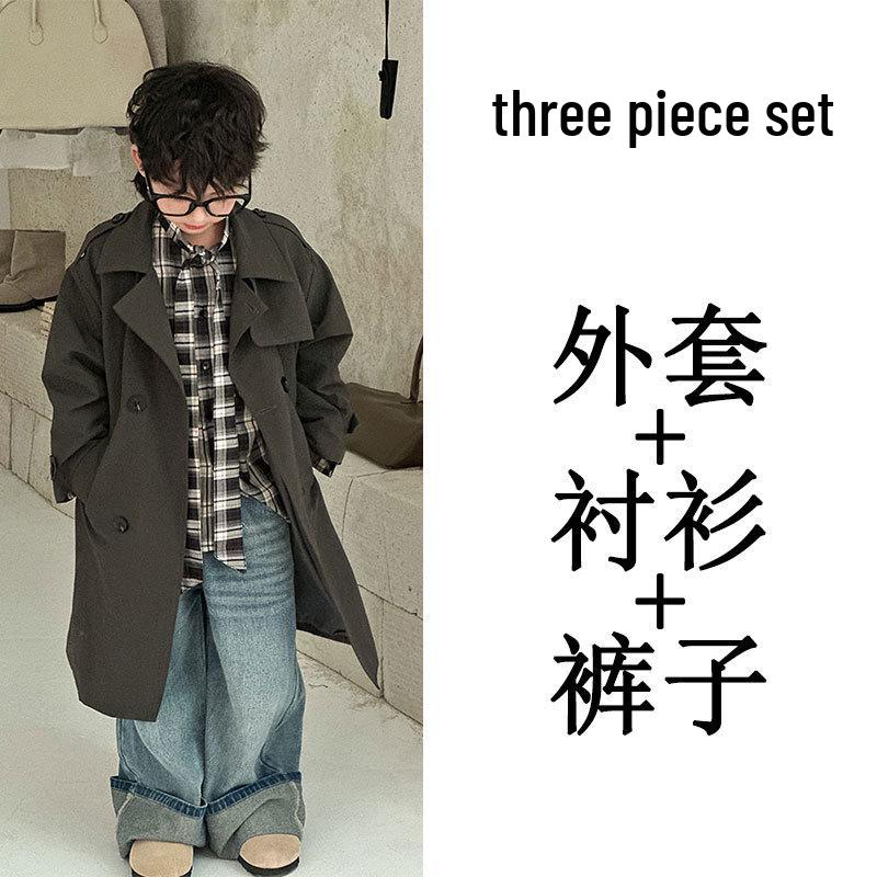 Boys' Mid-Length British Style Trench Coat - Spring/Autumn 2025 Fashion