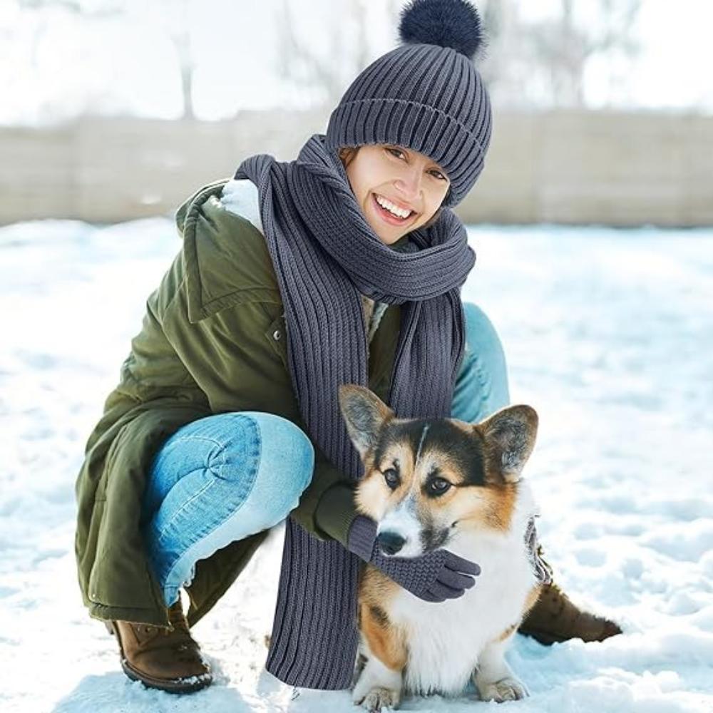 3pcs Winter Warm Set,Adult Hat, Scarf,Gloves,3-in-1 Comfortable Cold-Resistant Outfit for Commuting,Shopping,Outdoor Activities