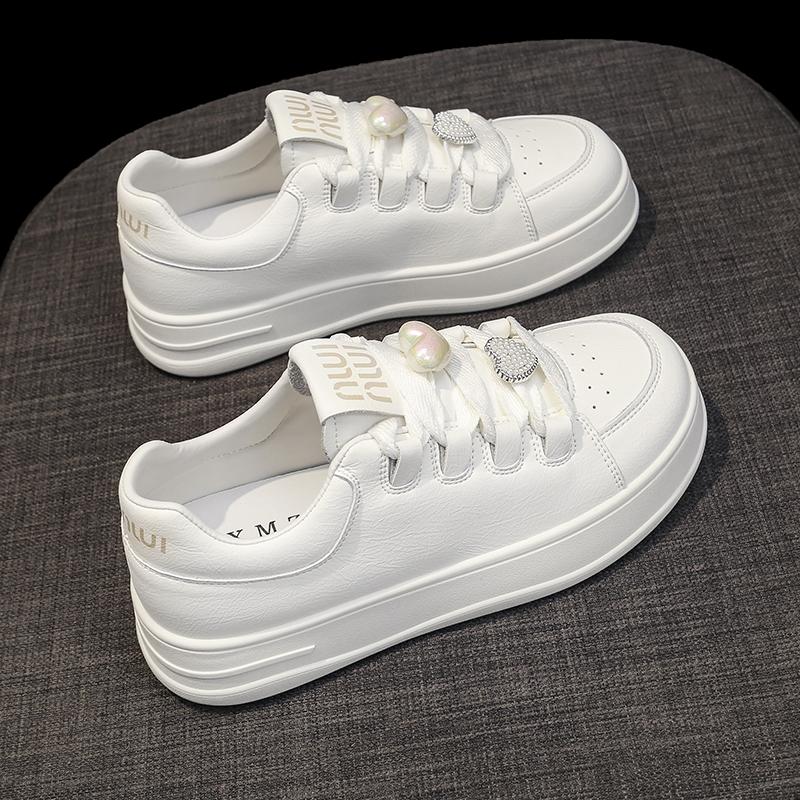 Light Luxury Style Small White Shoes Women  Autumn New Thick Bottom Lace-up All Casual Sports Board Shoes Tide
