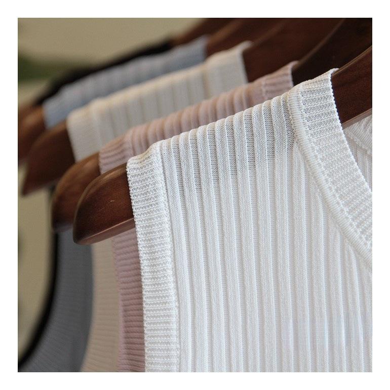 Letní široká ramínka s kulatým výstřihem Módní tenká část Ledová hedvábná pletená vesta bez rukávů Dámské Jednobarevné topy