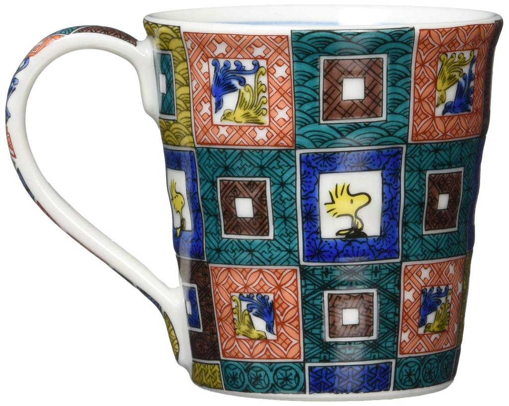 Arašídy Snoopy Kutani Keramický hrnek Vzor dlažebních kostek Vyrobeno v Japonsku 250 ml