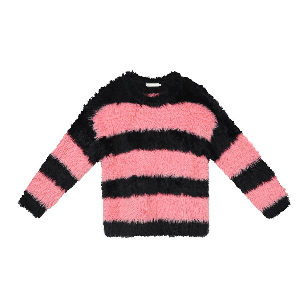 Pull Unisexe Rétro Rayé en Peluche - Style Décontracté Col Rond Pull pour Couples