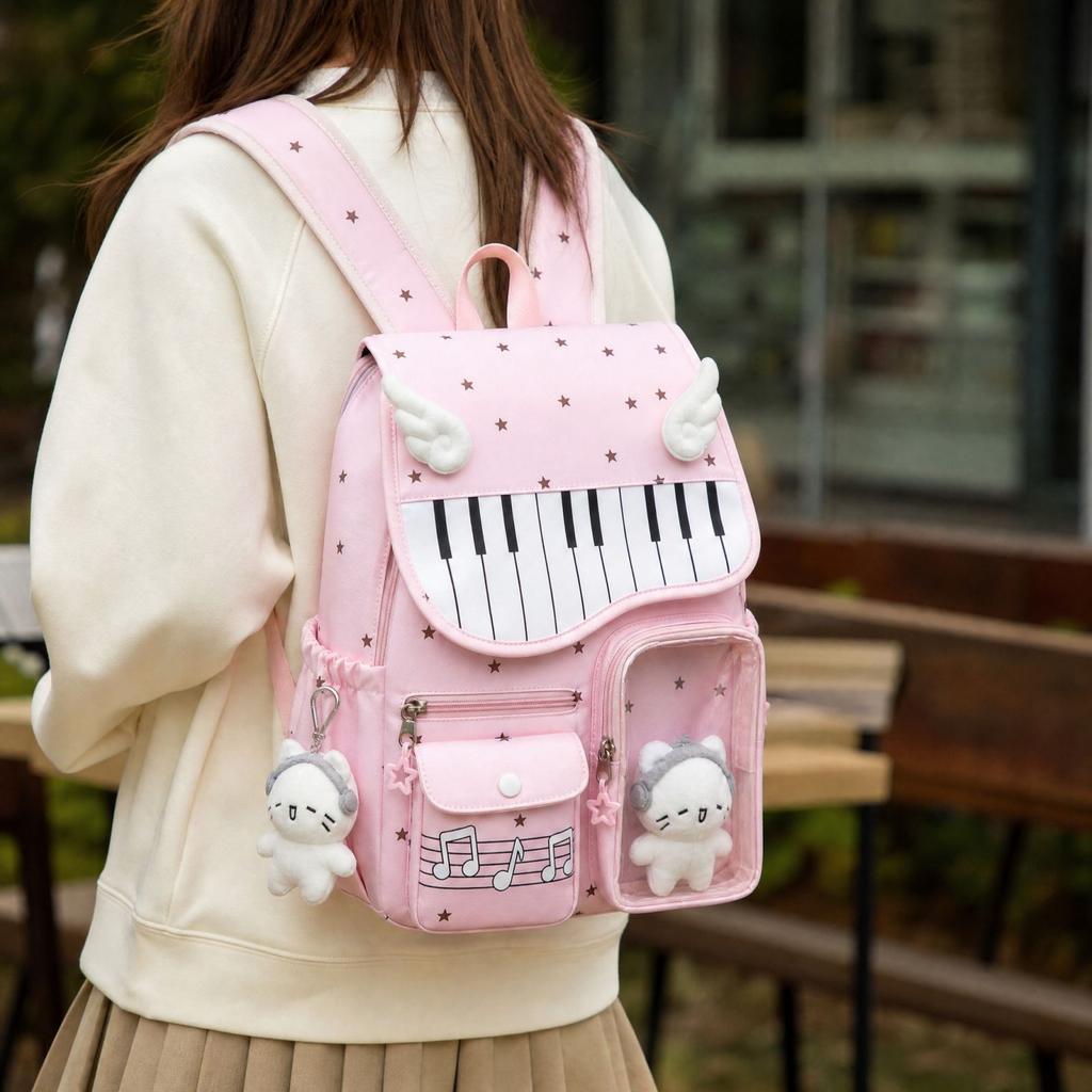 Star Print Student Backpack with Pendant for School, Cute Daypack for Girls and Boys