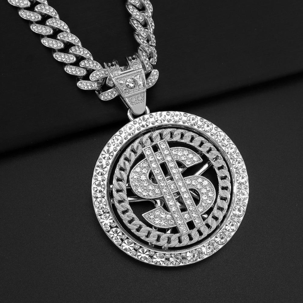 Men Gold Color Dollar Sign Necklaces with Cuban Chain Hip Hop Money Dollar Pendant Collar Music punk Party Gifts Jewelry