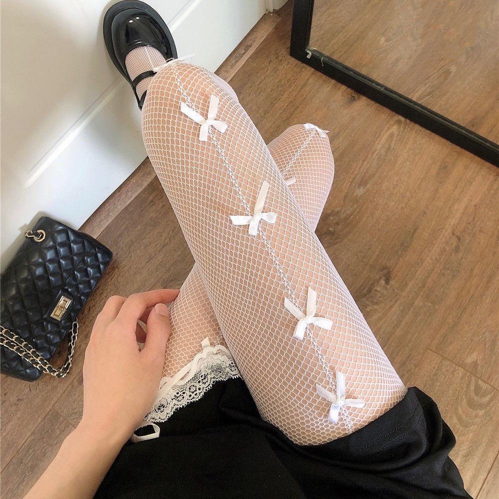 Women's Bowknot Fishnet Stockings: Sexy Black Silk Thigh-High Pantyhose for Summer