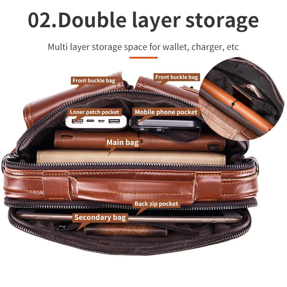 LAOSHIZI Genuine Leather Men's Shoulder Bag Vintage Male Messenger Bags Men Business Crossbody Bag