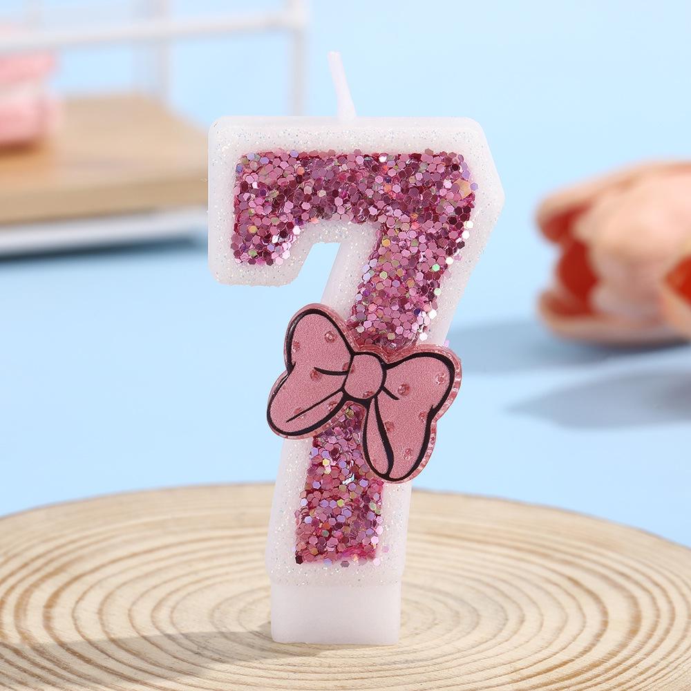 

Handmade Overlock Bow Number Birthday Candles for Cake Decoration and Party Atmosphere Overlock Bow Purple