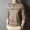 Autumn New Style Long-sleeved POLO Shirt with Pocket, Middle-aged Men's Casual Striped Bottoming T-shirt, Dad's Fashion Trend