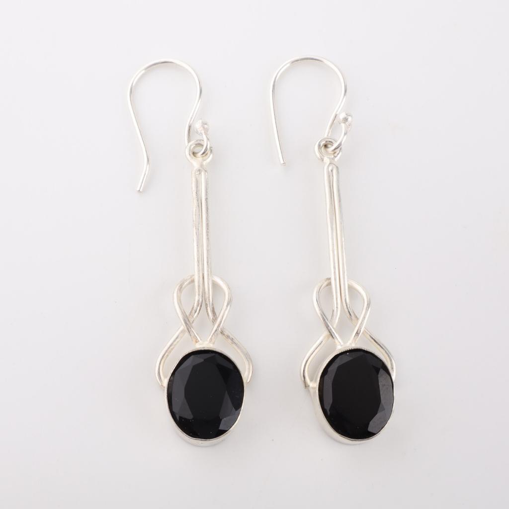 Black Onyx Gemstone 925 Sterling Silver Jewelry Handmade Dangle Earrings 1.76" EE-171-21