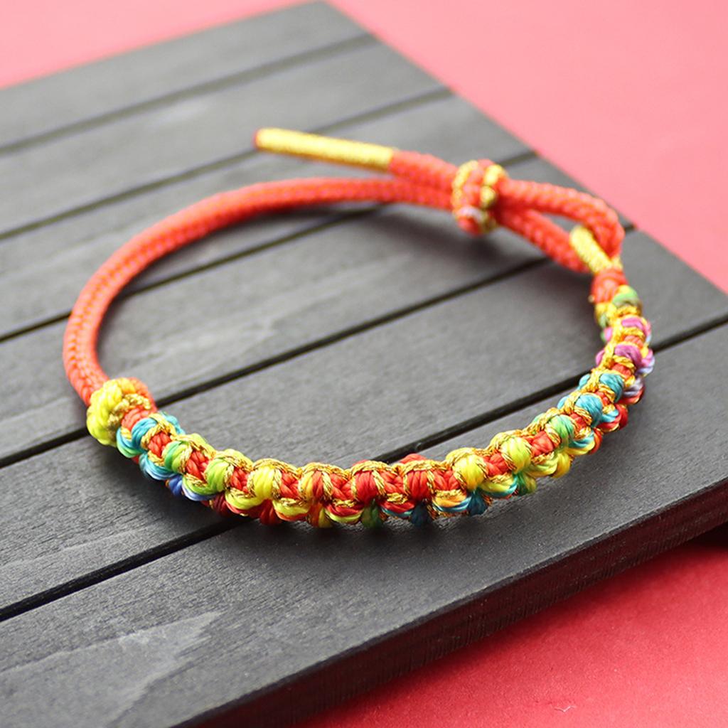 Hand Woven Peach Flower Bracelet Good Luck Charm Bangle Cotton Thread Handchain Traditional Craftsmanship Wristchain