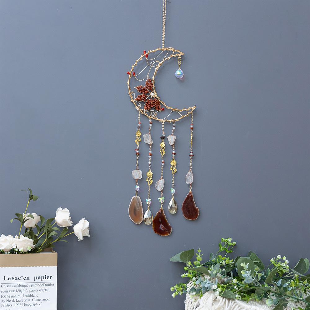 Natural redstone crystal agate with wound copper foreign trade gravel lotus sun catcher