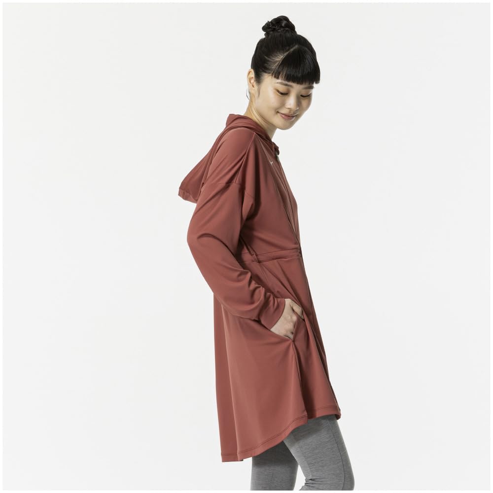 Mizuno Stretch Smooth Training Hoodie with UV Marsala Wine Women's Protection, 32MCB870,