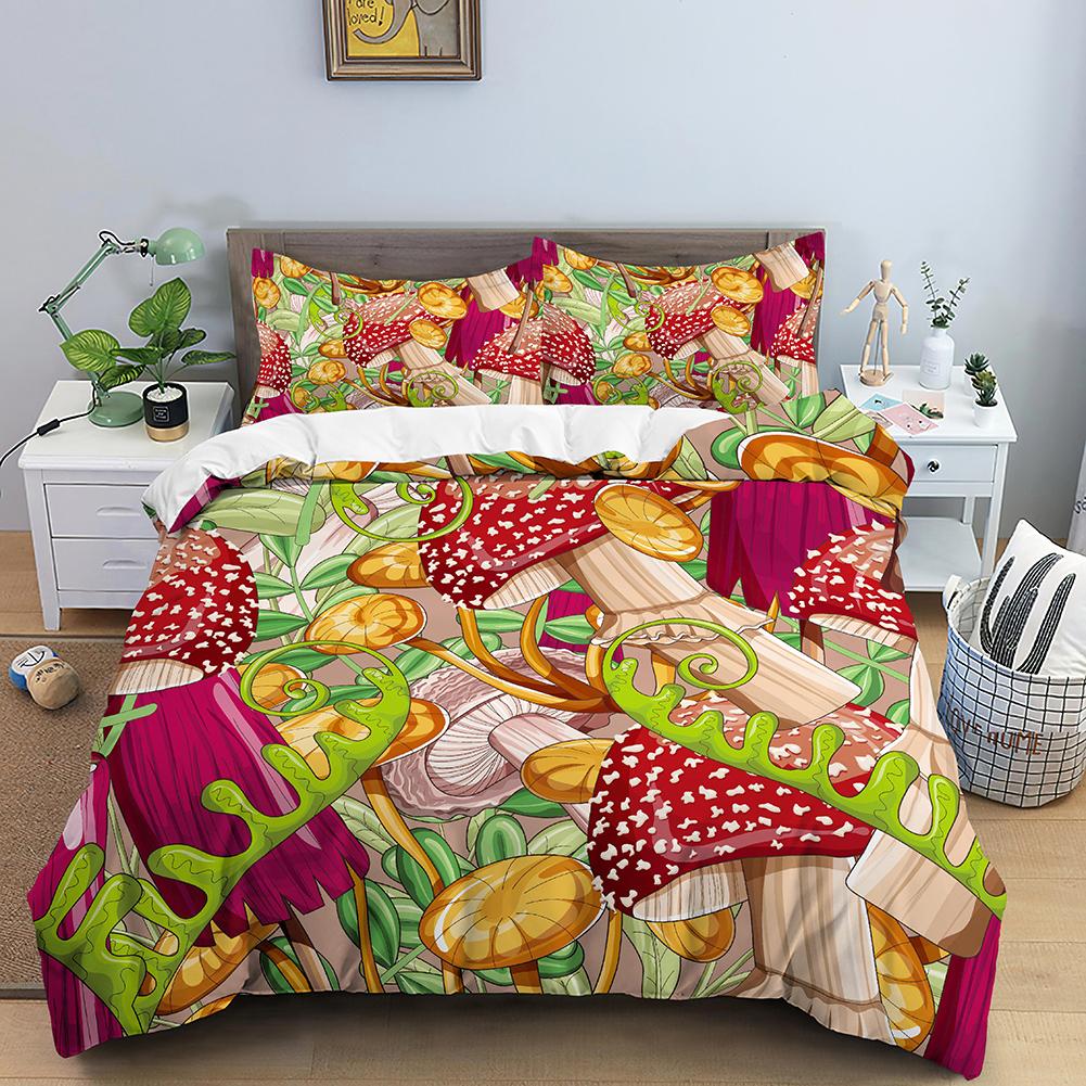 Sada ložního prádla s houbami Psychedelická měkká sada povlaku na přikrývku Fialový povlak na přikrývku Plná Velikost King Queen 2/3ks Polyesterový povlak na přikrývku